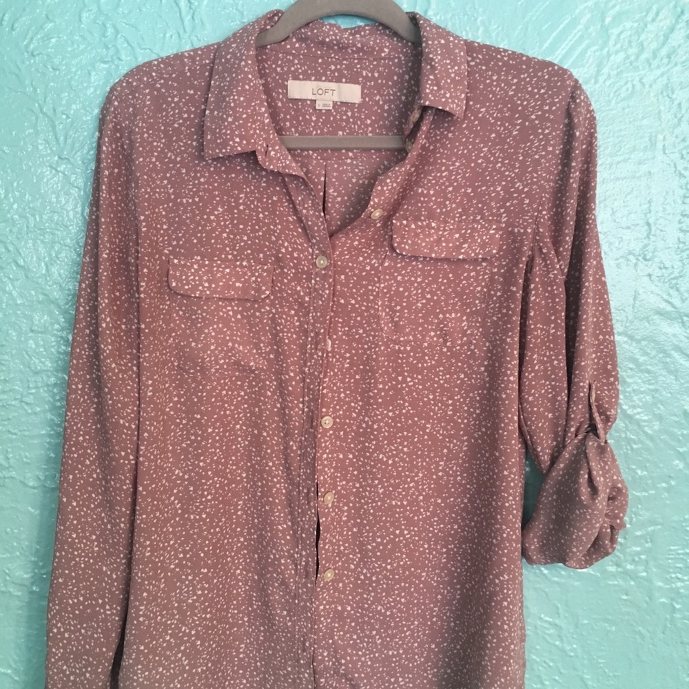 Ann Taylor Loft Pink Polka Dot Blouse S Small
